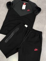 Nike tech fleece с червено лого къс мъжки екип